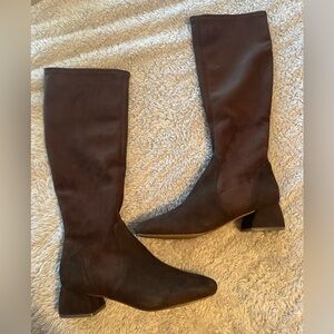 NEVER WORN. Brown leather suede knee high boots.